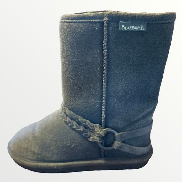 Bearpaw Gray suede booties with wool/sheepskin inside sz 6 euc - Picture 1 of 4